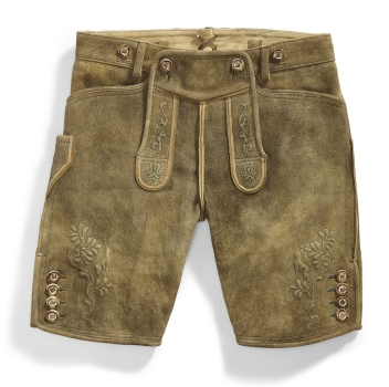 Preview: Lederhose kurz "Alm Hirsch Optik" beige oder grün Stick