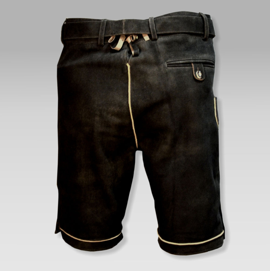 Preview: Lederhose Altschwarz AuSee mit Gürtel - Grün Stick