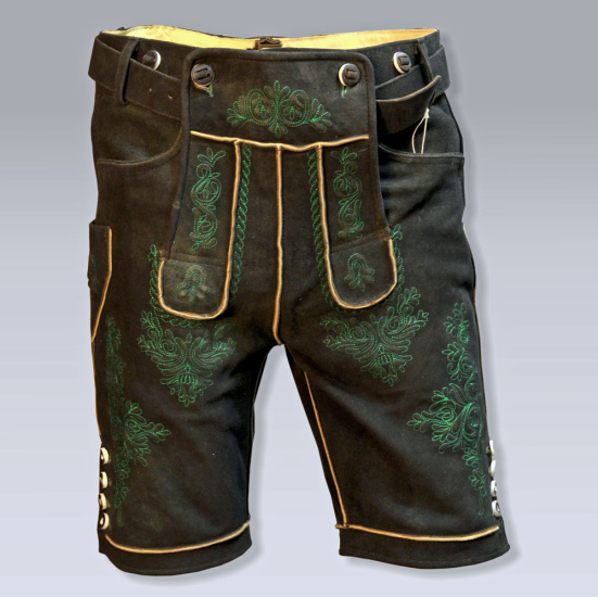 Lederhose Altschwarz AuSee mit Gürtel - Grün Stick