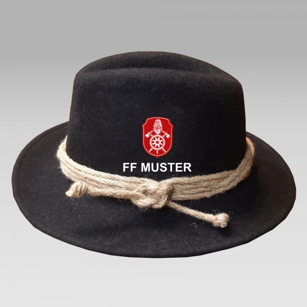 Feuerwehr Filz-Hut anthrazit  mit Korpsabzeichen und Feuerwehr Name